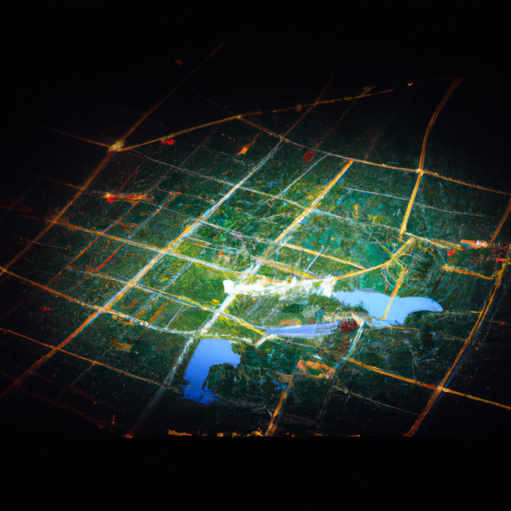 AI-generated stylized map of Toronto with highlighted downtown area and a pin marking the campus location